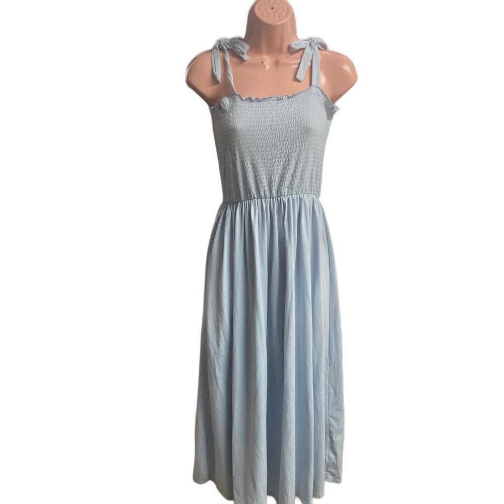 SEE YOU MONDAY Women’s Blue Ruched Bodice Spaghetti Straps Midi Dress Size Mediu